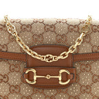 New Canvas Charisma Calfskin Crystal GG Monogram Mini Horsebit 1955 Shoulder Bag Camel Ebony