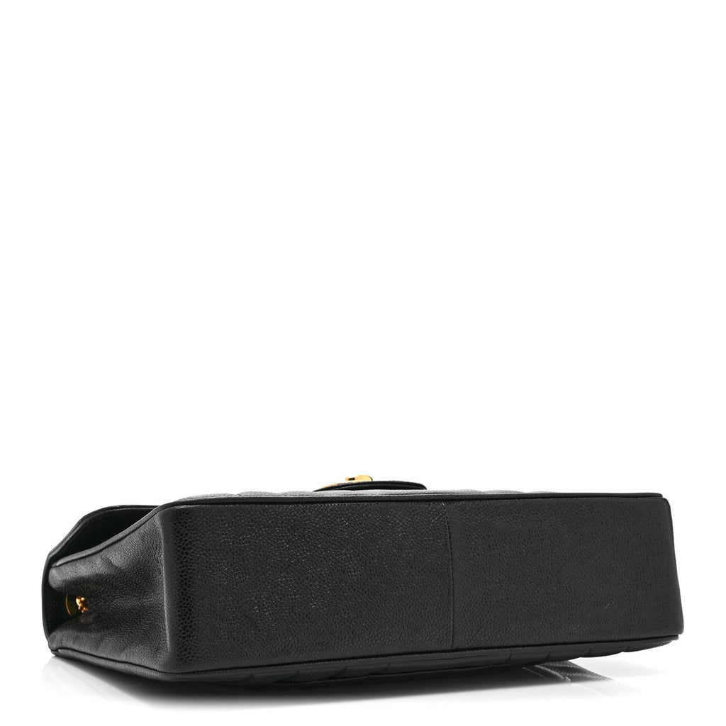 Caviar Vertical Quilted Jumbo Single Flap Black