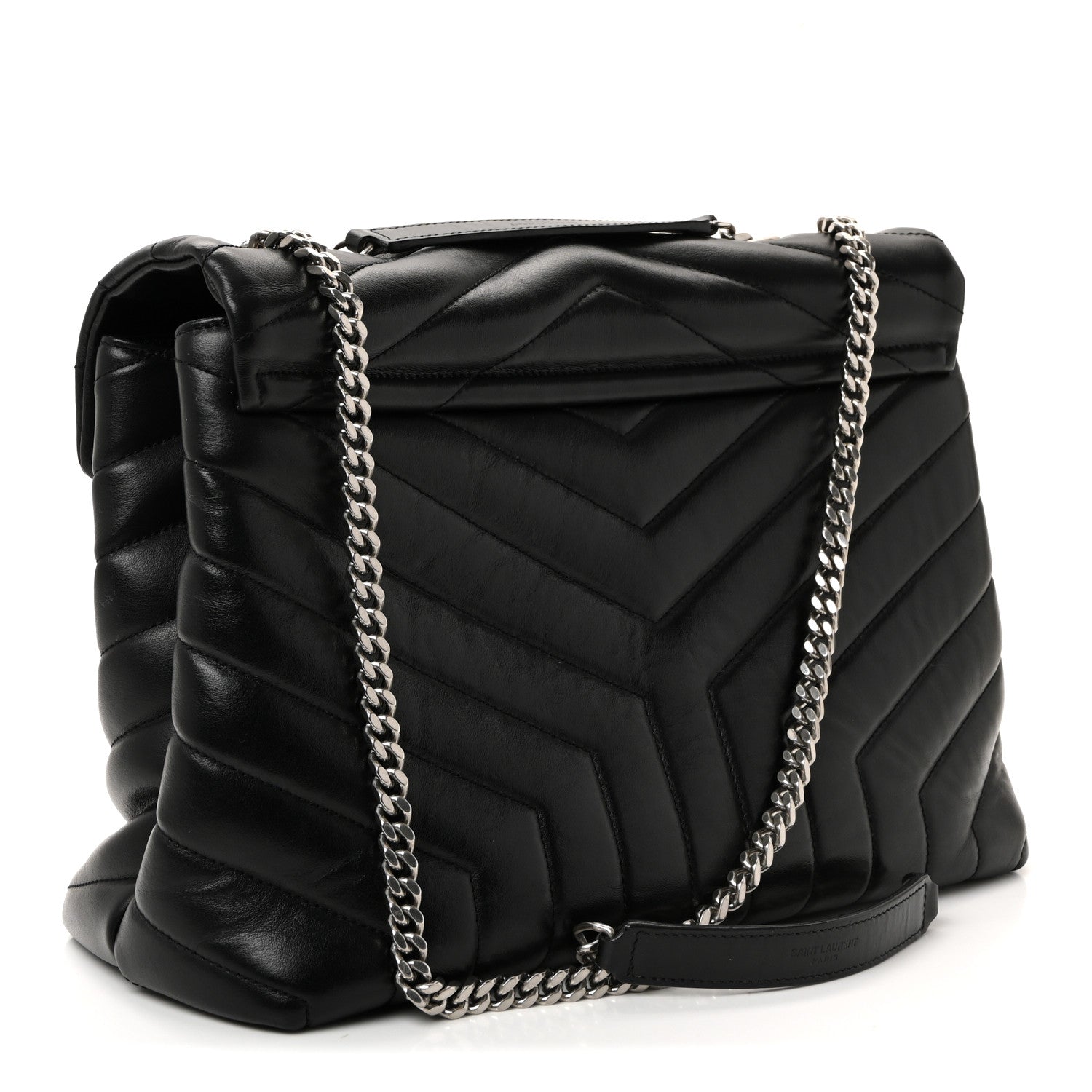 Calfskin Y Quilted Monogram Medium Loulou Chain Satchel Black