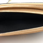 Suede Shiny Lambskin Quilted Phone Holder With Chain Black Beige