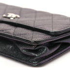 Iridescent Caviar Quilted Classic Pouch Clutch Black
