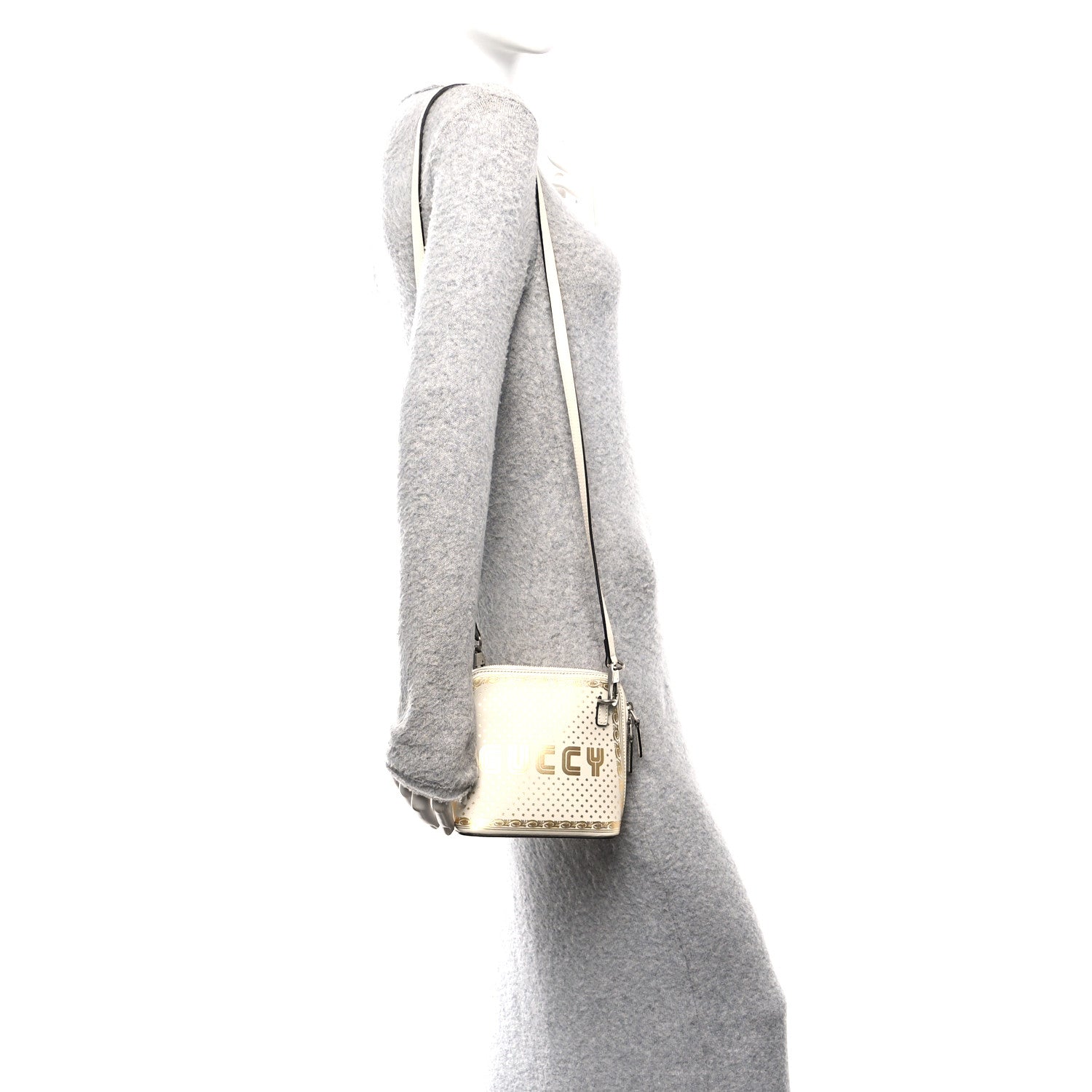 X SEGA Calfskin GUCCY Stars Mini Dome Shoulder Bag Mystic White Gold