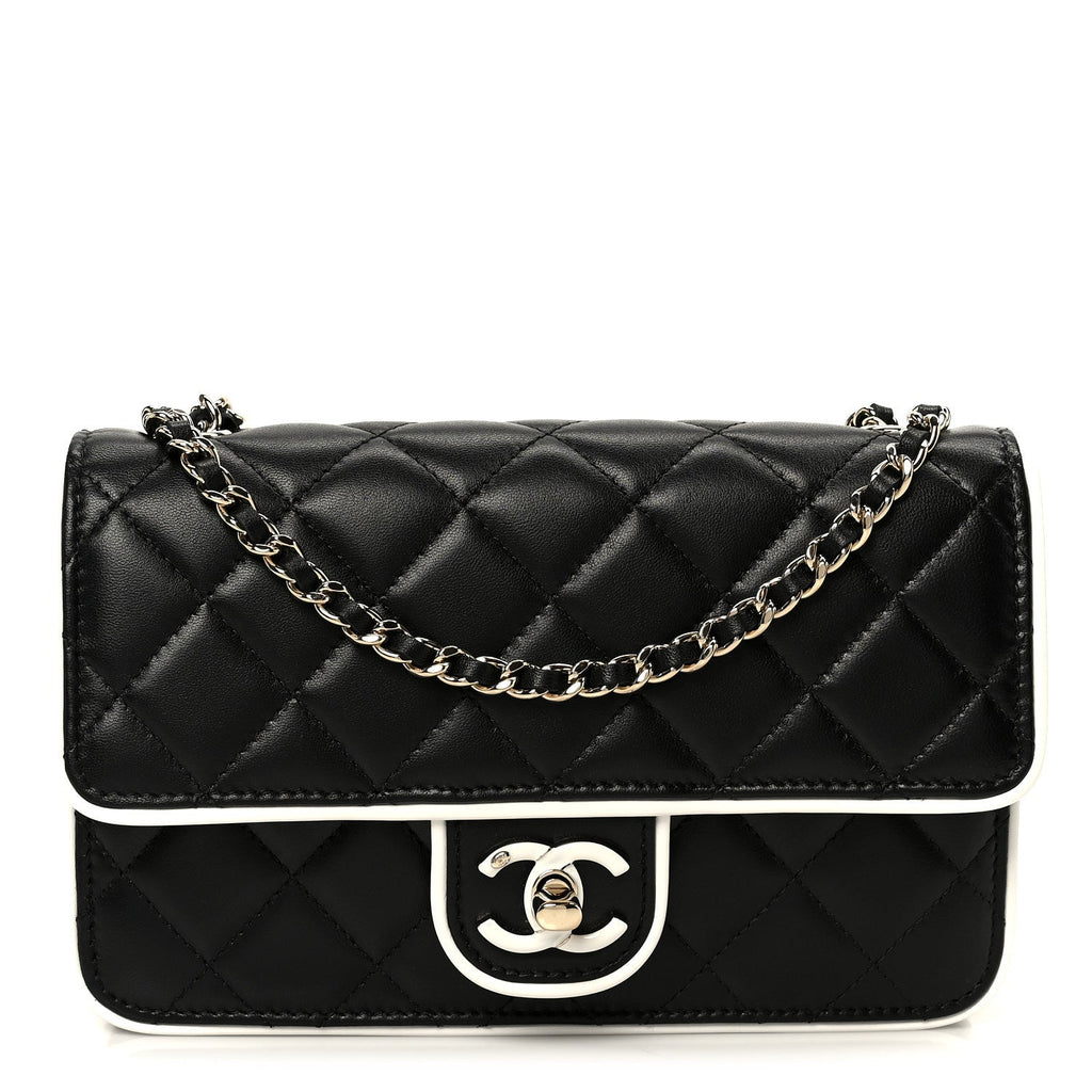 Lambskin Quilted Resin CC Mini Flap Bag Black White