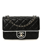 Lambskin Quilted Resin CC Mini Flap Bag Black White