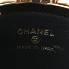 Metal Lambskin Quilted Mini Lock Frame Vanity Clutch Black