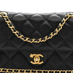 Caviar Quilted Camellia Chain Around Flap Black