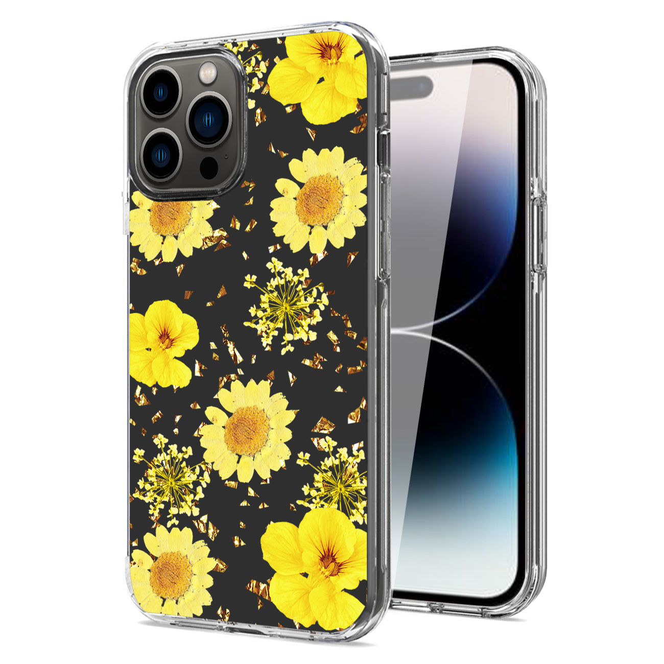 Pressed Dried Flower Design Phone Case For Iphone 14 Pro In Yellow