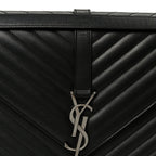 Smooth Calfskin Matelasse Chevron Large Monogram Satchel Black