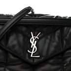 Lambskin Quilted Medium Loulou Puffer Monogram Chain Satchel Black