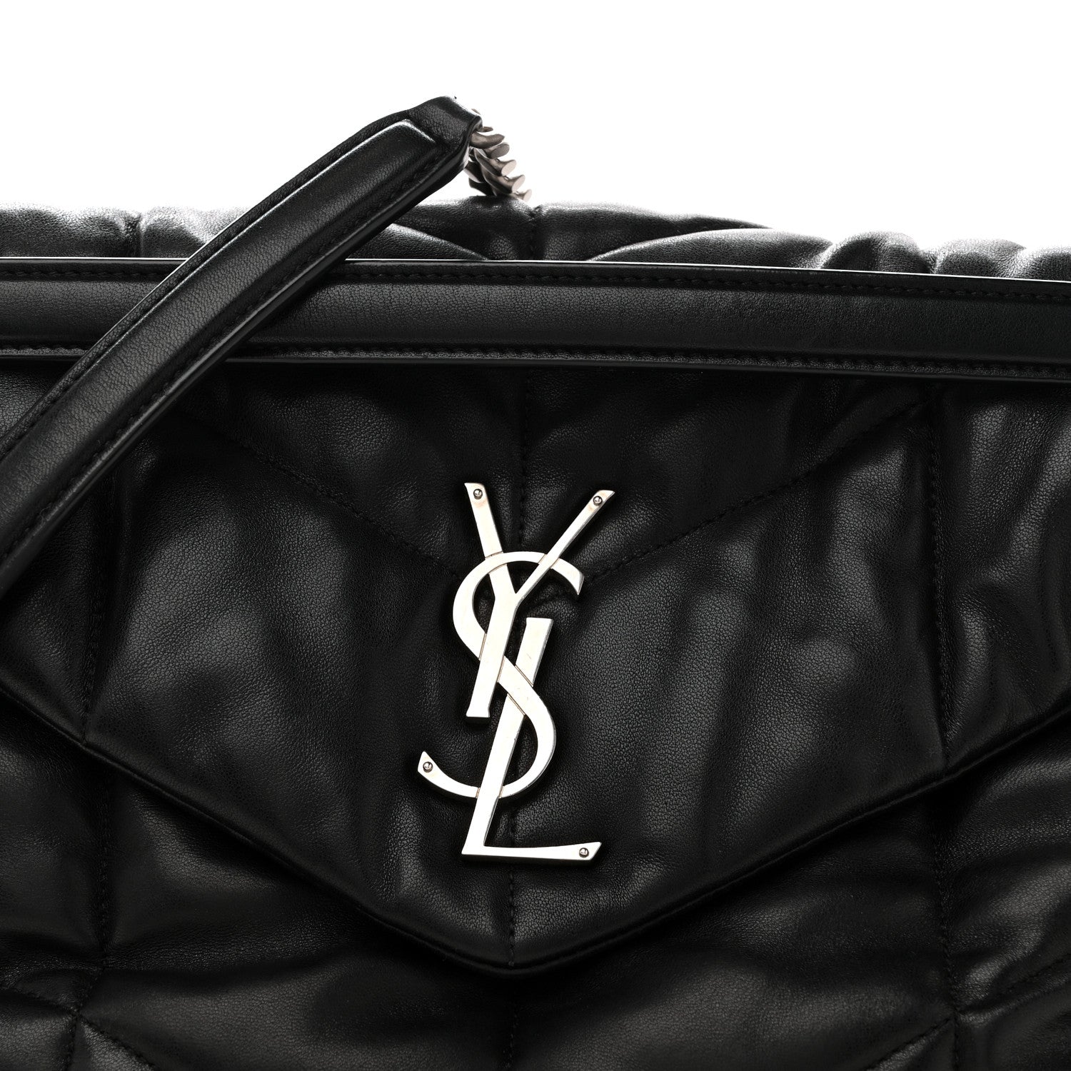 Lambskin Quilted Medium Loulou Puffer Monogram Chain Satchel Black