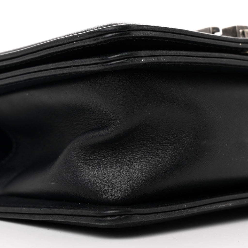 Calfskin Woven Small Boy Flap Black White