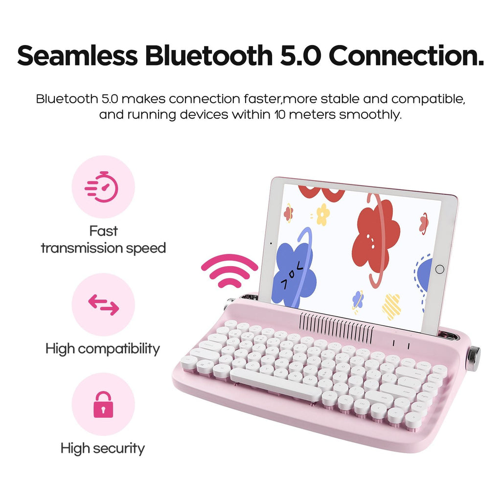 ACTTO B303 Wireless Keyboard, Retro Bluetooth Aesthetic Typewriter Style Keyboard with Integrated Stand for Multi-Device