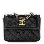 Shiny Aged Calfskin Quilted Waist Belt Bag Black
