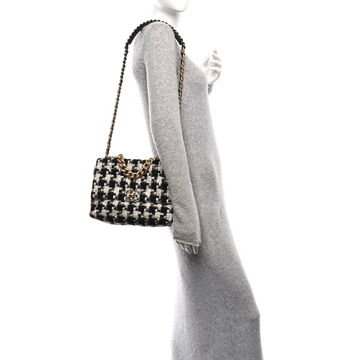Tweed Quilted Large Chanel 19 Flap Black Ecru White