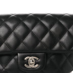 Calfskin Quilted CC Uniform Flap Belt Bag Black