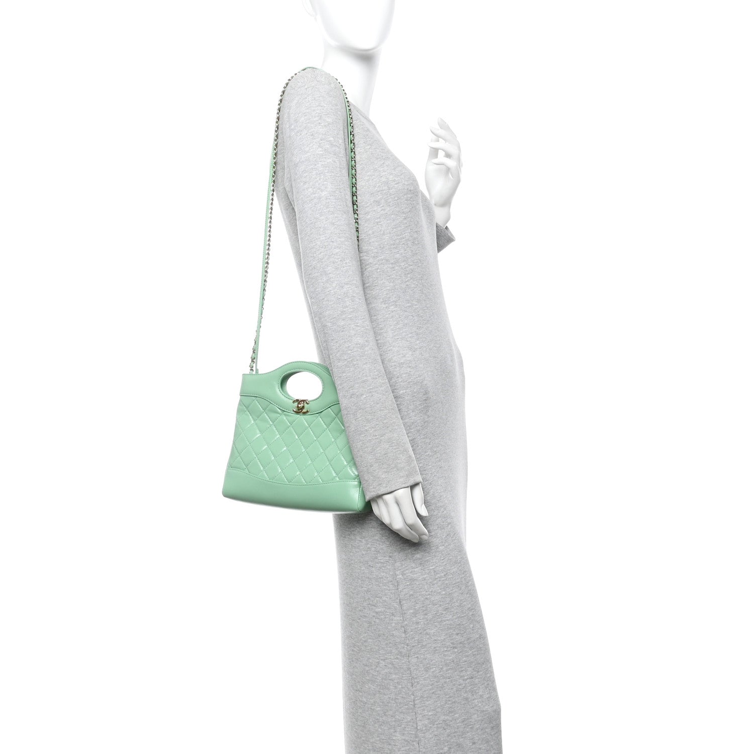 Shiny Lambskin Quilted Mini 31 Shopping Bag Light Green