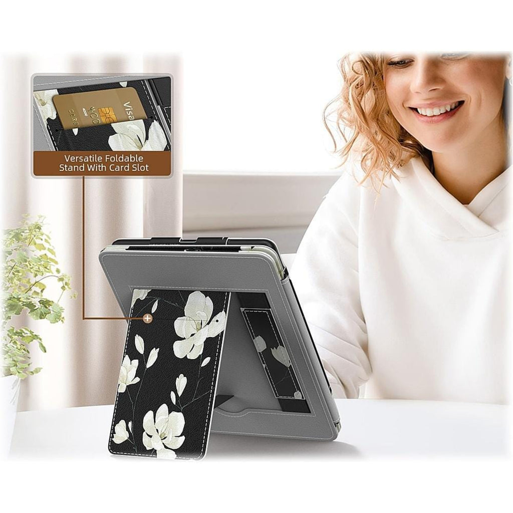 SAHARA - Indy Series Hand Strap Case for Amazon Kindle Paperwhite (11th Gen, 2021-2022) - Black Floral