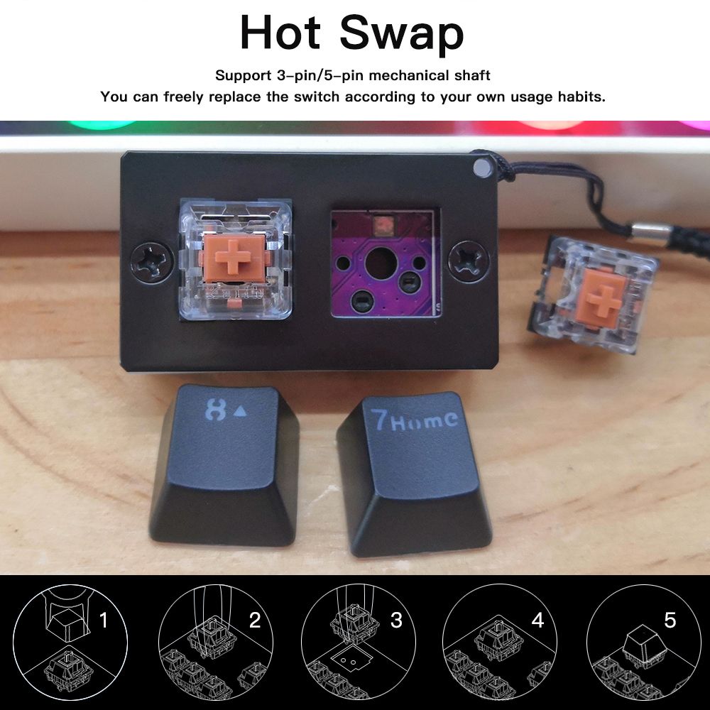 Mechanical Keyboard Professional OSU Gaming Keyboards Hot Swap Portable Mini Keypad RGB Backlight Detachable Keycap - black-Brown Switch