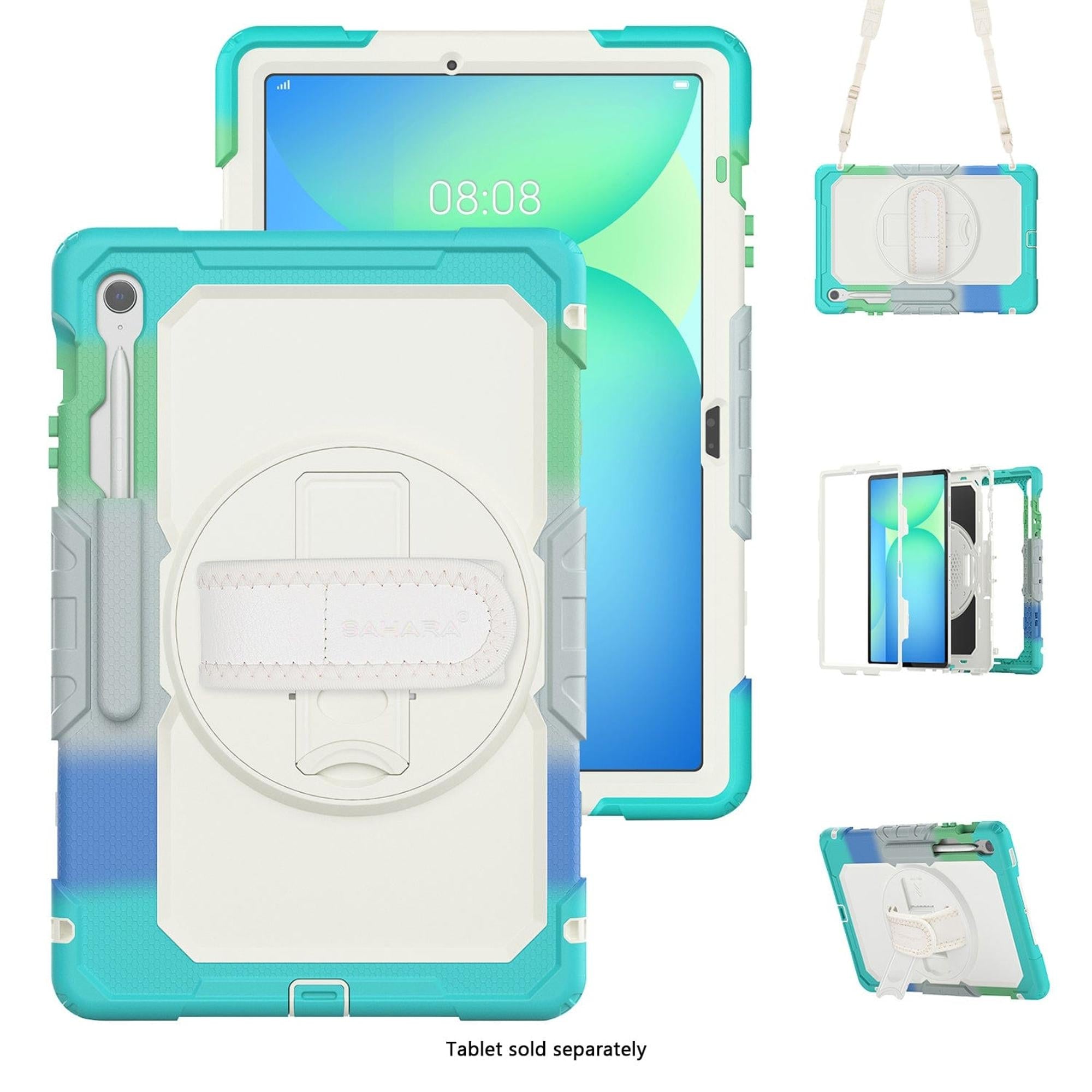 SAHARA - Raider Series Heavy Duty Case with Hand Strap for Samsung Galaxy Tab S10 FE+ - Iridescent Blue