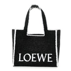 Raffia Large Paula's Ibiza Logo Tote Black White
