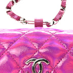 Patent Lambskin Quilted CC Hook Card Holder Pink