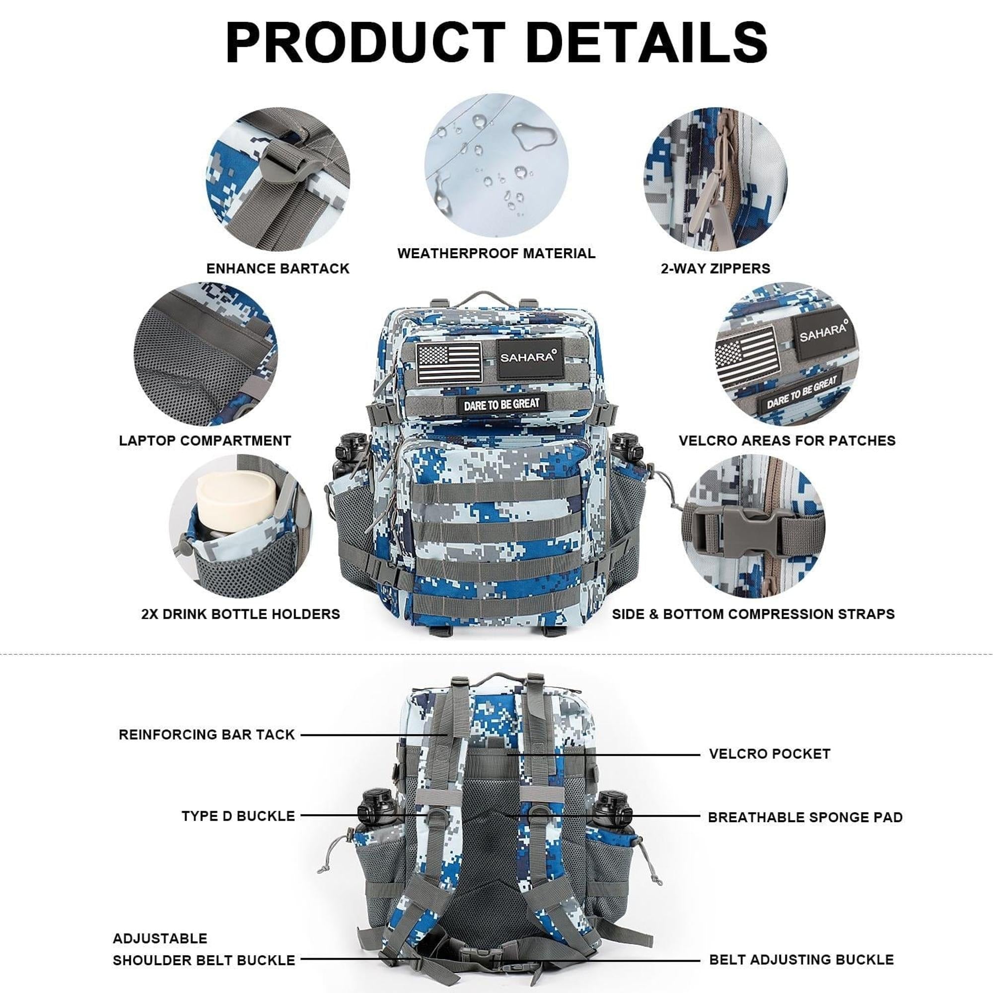 SAHARA - Raider Series Travel Bag & Laptop Backpack for Laptops up to 17.3-inch - Gray Camo