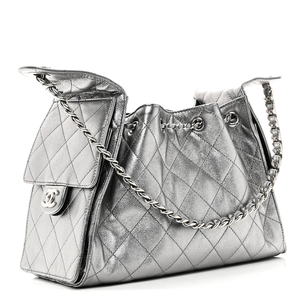 Metallic Caviar Quilted Small Chanel 25 Handbag Anthracite