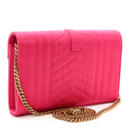 Satin Mixed Matelasse Triquilt Monogram Chain Wallet Guava