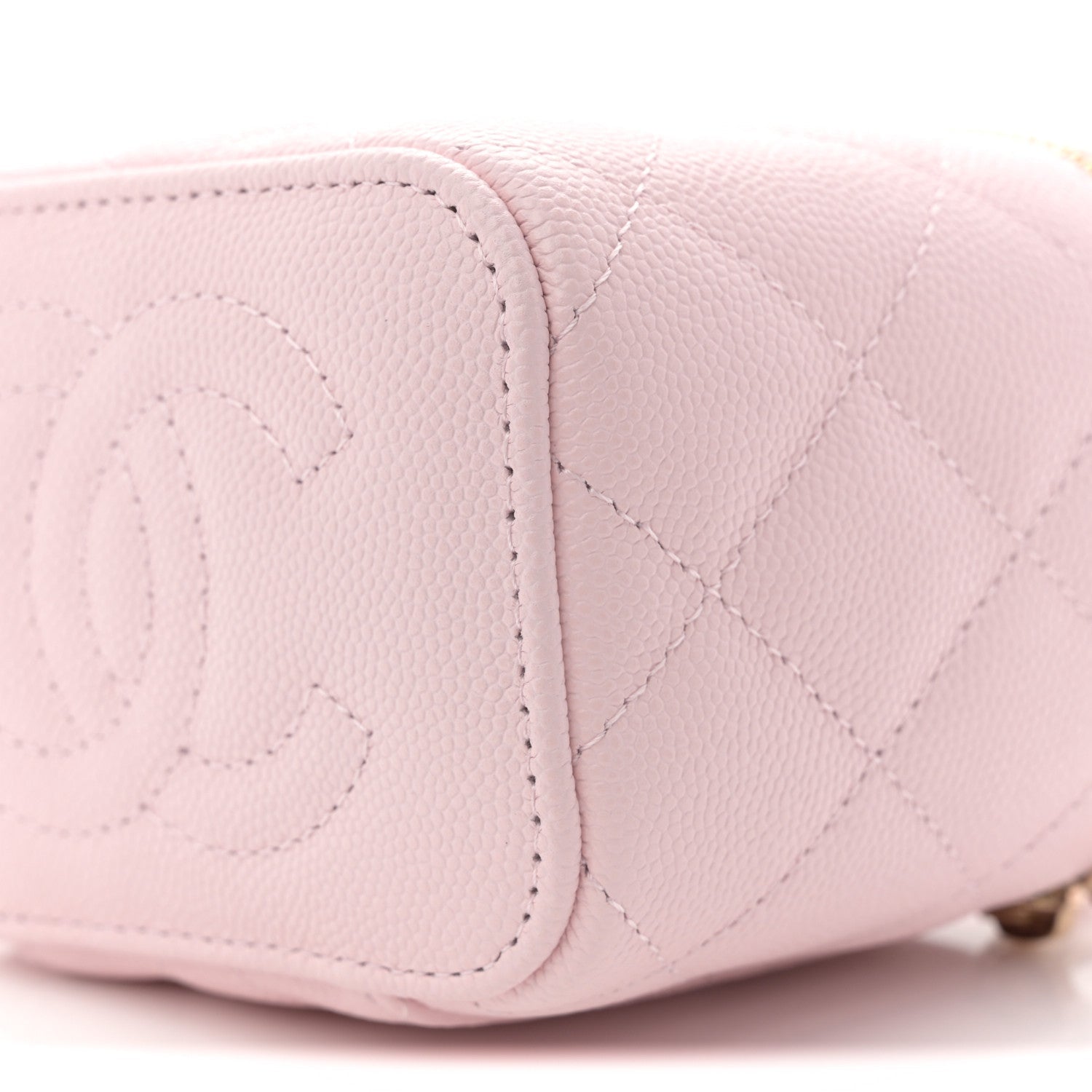 Caviar Quilted Mini Vanity Case With Chain Light Pink