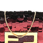 Sequin Paillettes Shiny Nappa Sex and the City Nano Maxi Buckle Baguette Charm Granata