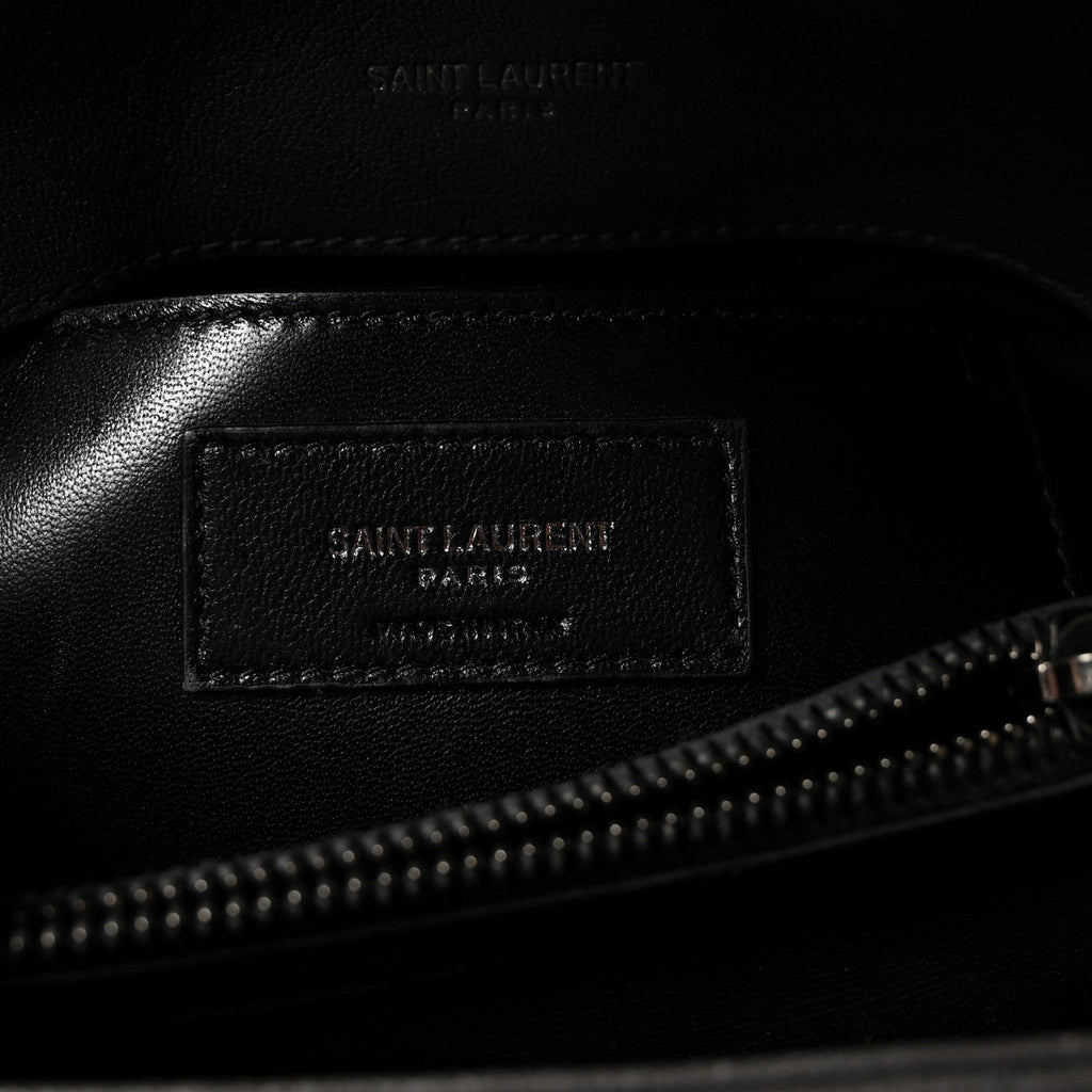 Sheepskin Matelasse Chevron Monogram Medium College Bag Asphalt