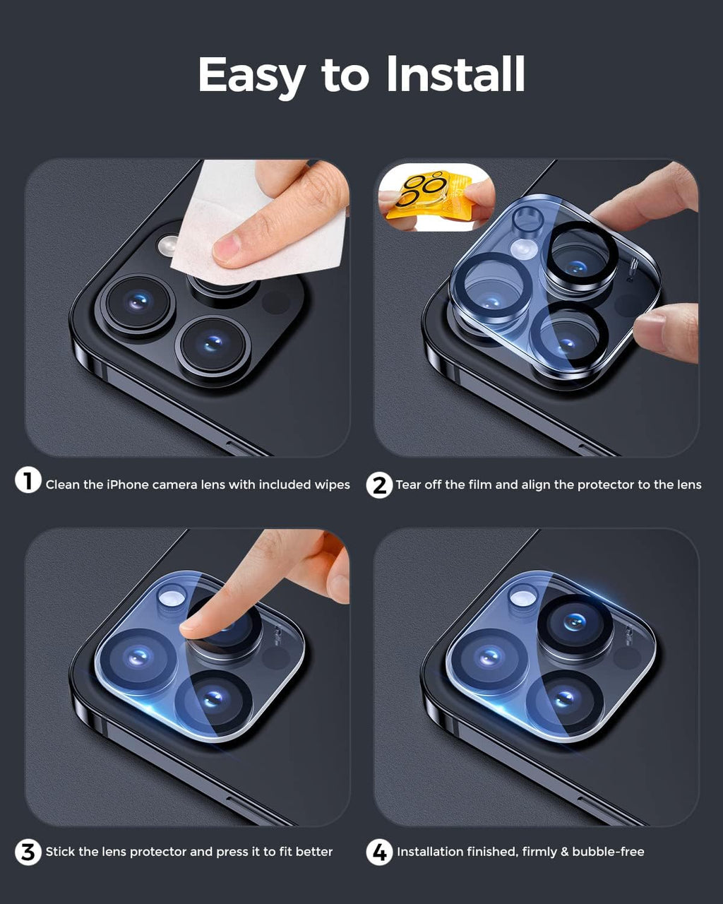 Entronix Clear Camera Lens Protector Compatible with iPhone 15 - 3-Piece Combo