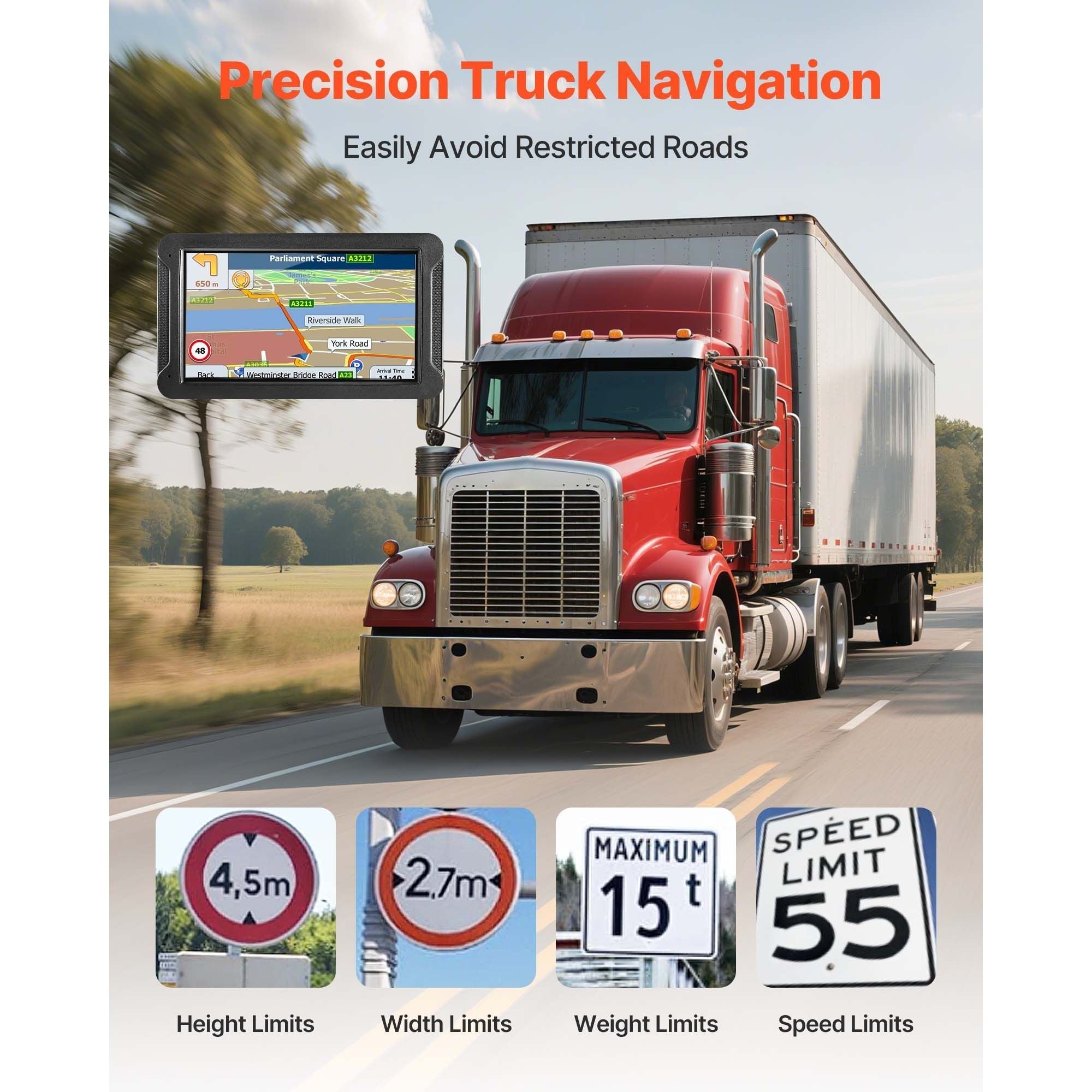 GPS Navigator for Car, 7 inch Touch Screen 16GB GPS Navigation System with Built-in Dash Cam, Voice Turn-by-Turn Guidance, Speed and Red Light Warning, Custom Truck Routing, for Car Truck RV