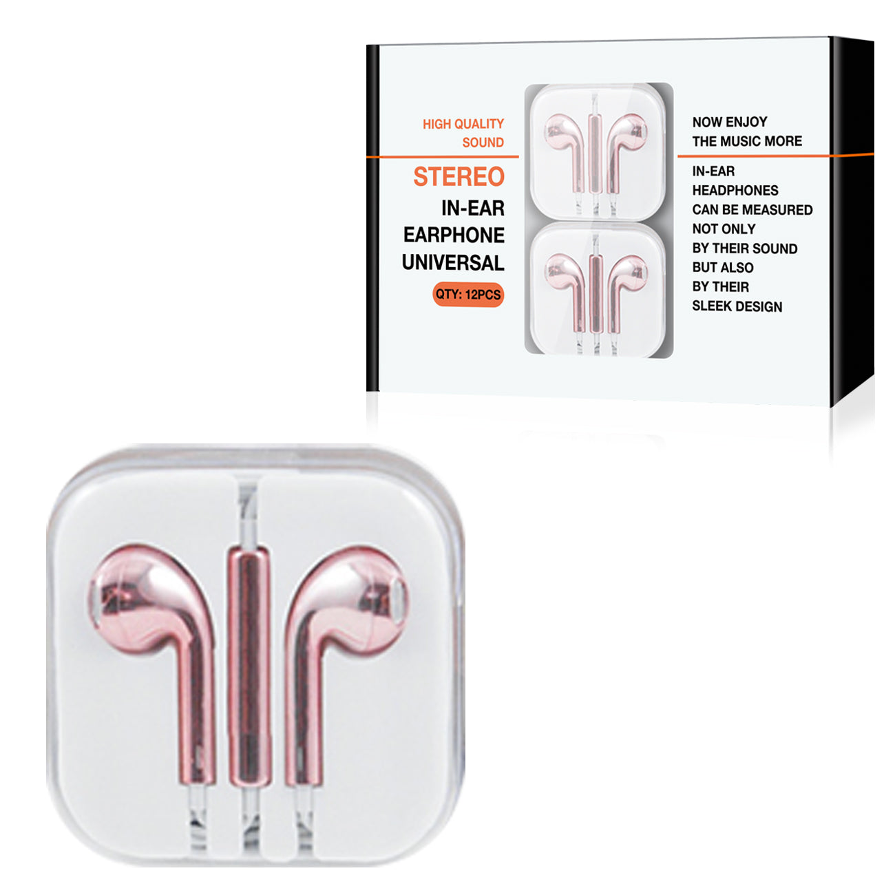 3.5Mm Circular Earbuds With Mic And Volume Control In Rose Gold (12Pcs)