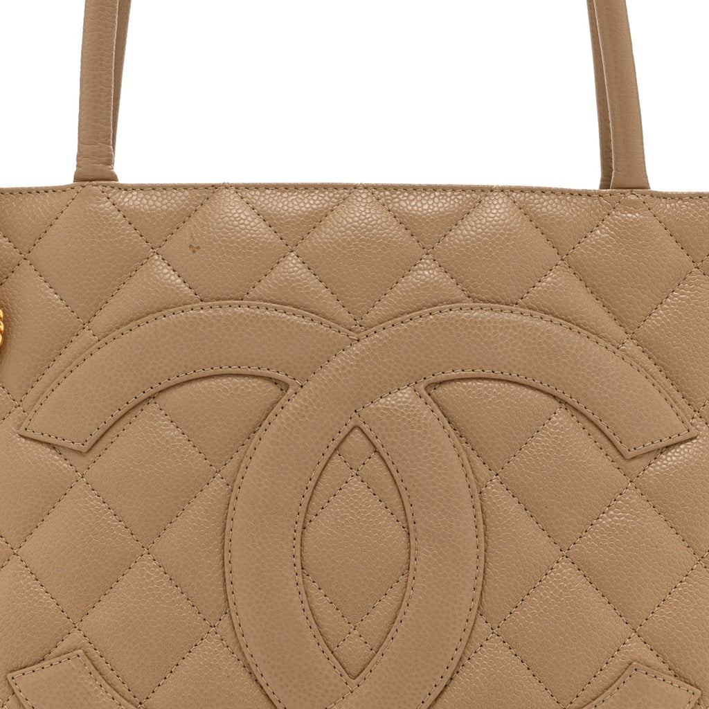 Caviar Quilted Medallion Tote Beige