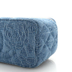 Denim Quilted Sweetheart Small Vanity Case With Chain Blue