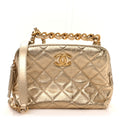 Metallic Lambskin Quilted Mini Bowling Bag Gold