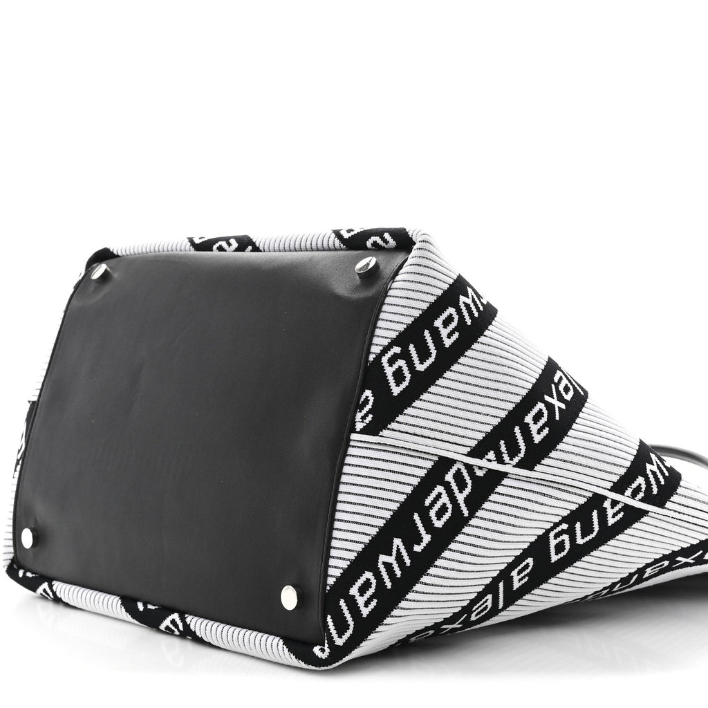 Knit Jacquard Diagonal Logo Roxy Tote White Black