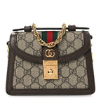GG Supreme Monogram Textured Dollar Calfskin Web Mini Ophidia Padlock Top Handle Chain Shoulder Bag Beige Ebony New Acero