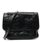 Crinkled Calfskin Matelasse Monogram Medium Niki Chain Satchel Black