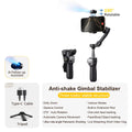 Smart V8 3-Axis Handheld Gimbal Stabilizer with Extension Rod and Tripod for Face Tracking - Compatible with iPhone, Android with Ai