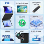 Android 15 Tablet - 10 Inch, 20GB RAM, 64GB Storage (Expandable to 1TB) with Widevine L1, GMS, 5000mAh Battery, Stylus, Keyboard, Mouse, Headphones