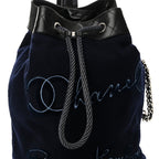 Wool Calfskin Embroidered Paris Hamburg Drawstring Backpack Navy Blue