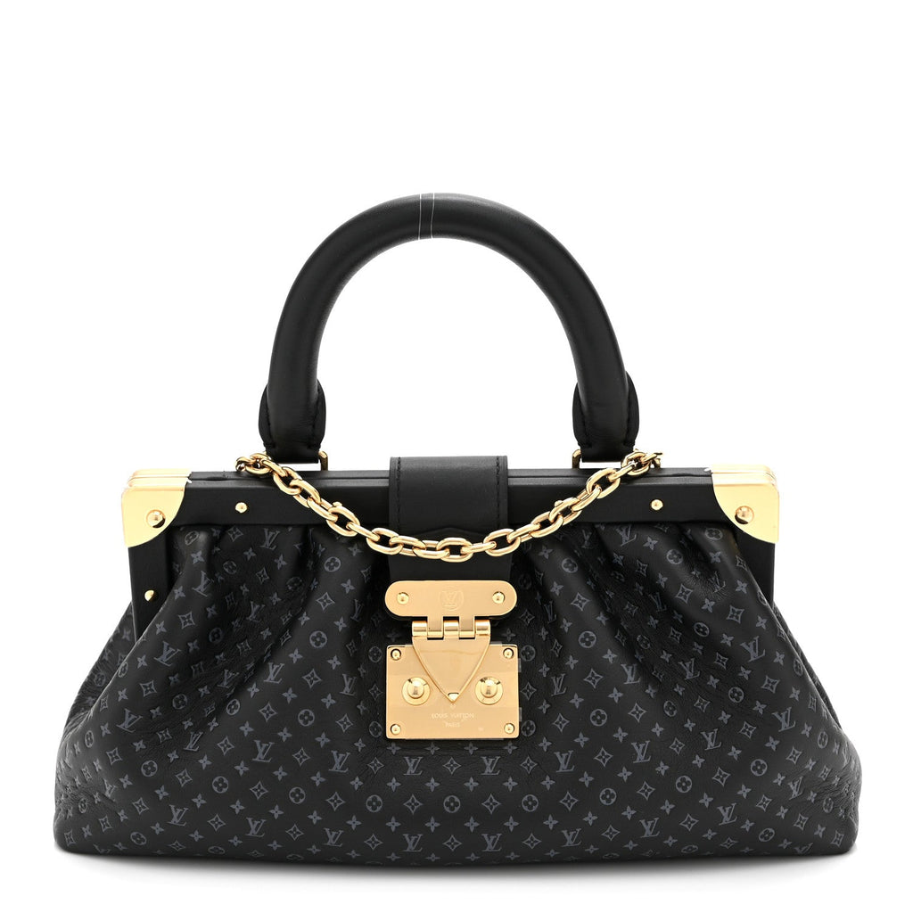 Calfskin Nanogram Embossed Clutch Black