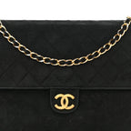 Suede Quilted Medium Single Flap Black