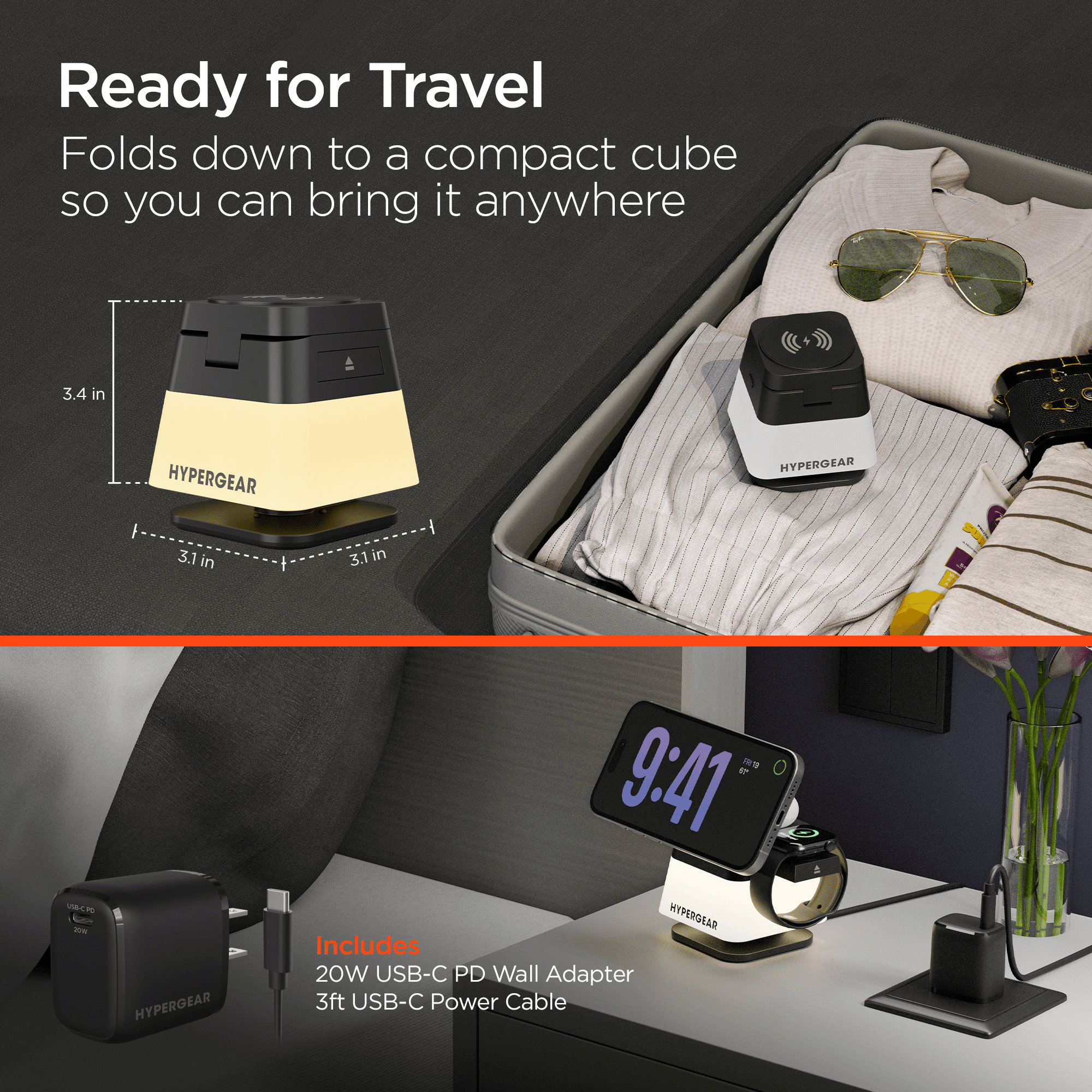 PowerFold Cube RGB 3-in-1 Wireless Charging Stand