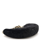 Velvet Crystal Quilted Chain Hobo Black