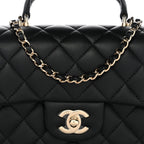 Lambskin Quilted Mini Top Handle Rectangular Flap Black