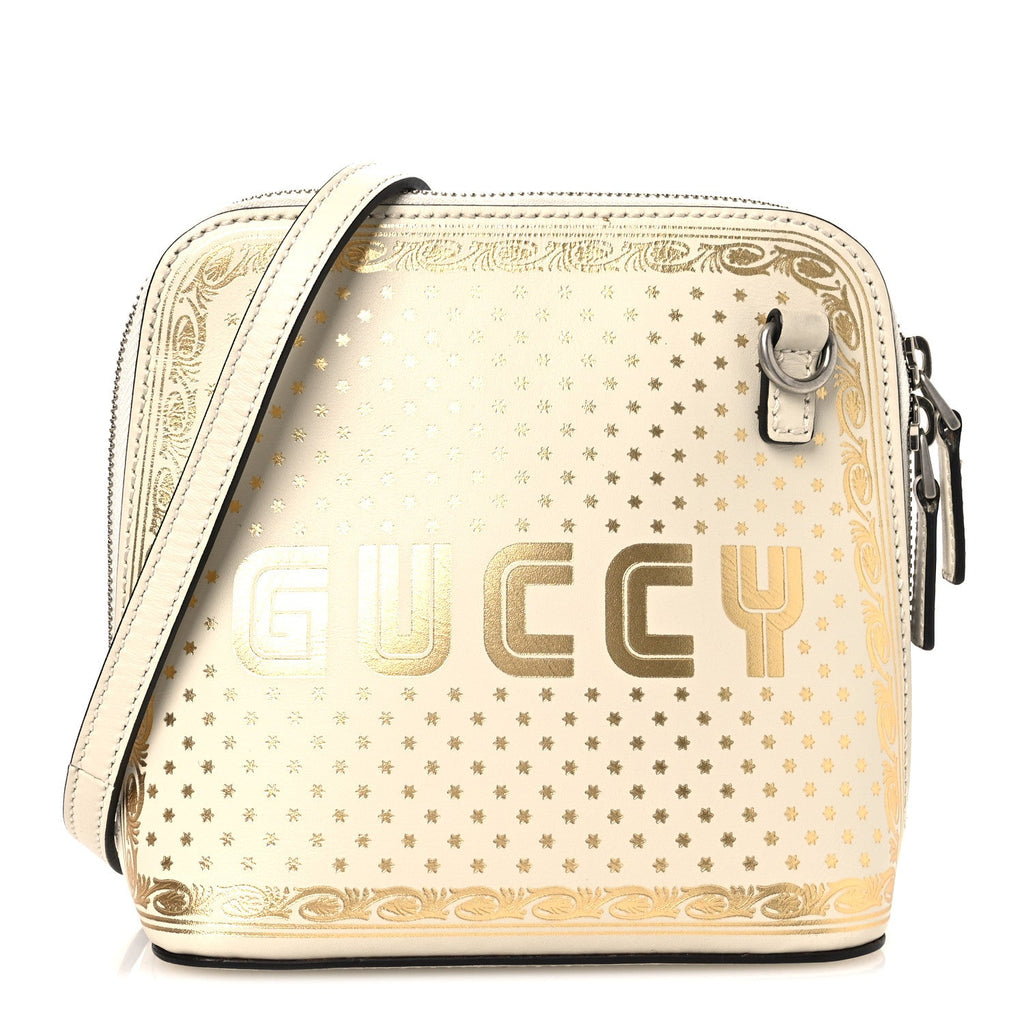 X SEGA Calfskin GUCCY Stars Mini Dome Shoulder Bag Mystic White Gold