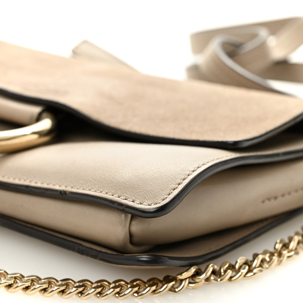 Suede Calfskin Small Faye Shoulder Bag Motty Grey